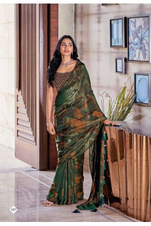 Green 3D Velvet designer saree with blouse 107