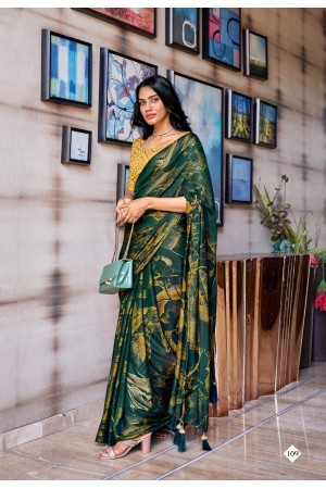 Green 3D Velvet designer saree with blouse 109