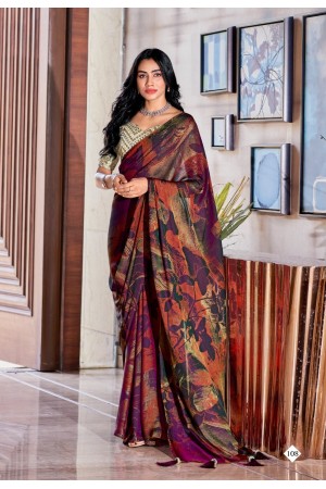 Multi color 3D Velvet designer saree with blouse 108