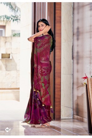 Pink 3D Velvet designer saree with blouse 102