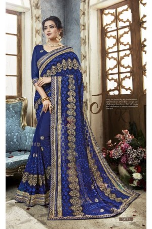 Blue georgette embroidered party wear saree 5611