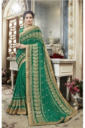 Green georgette embroidered party wear saree 5609