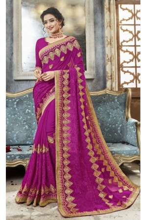 Pink georgette embroidered party wear saree 5616