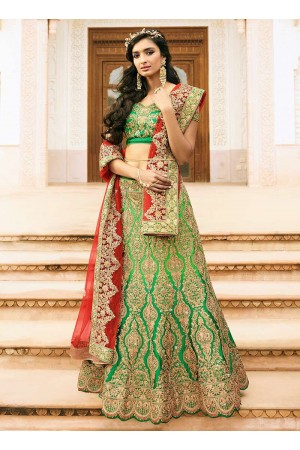 green art dupion silk wedding lehenga 13052