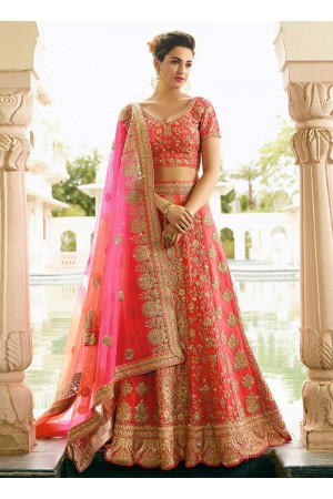 peach art dupion silk wedding lehenga 13056