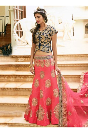 pink art dupion silk wedding lehenga 13055