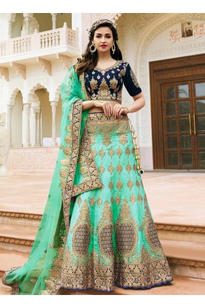 sea green art dupion silk wedding lehenga 13049