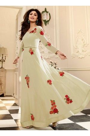 shilpa shetty cream georgette anarkali suit 10009