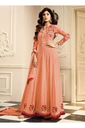 shilpa shetty peach georgette straight pant suit 10014