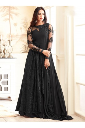 sonal chauhan georgette black party wear anarkali 4606