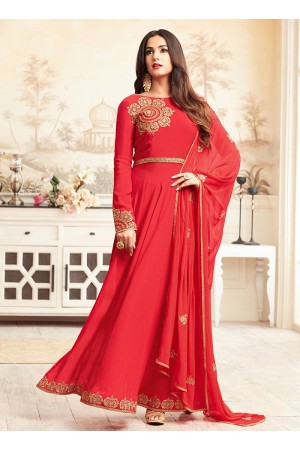 sonal chauhan georgette red party wear anarkali 4601