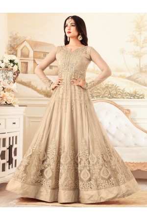 sonal chauhan net beige party wear anarkali 4607