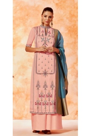 Baby pink dola silk Indian Palazzo salwar kameez K11