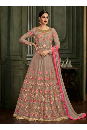 Brown Silk Floor Length Indian wedding Anarkali Suit 32003