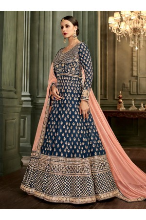 Navy Blue Silk Floor Length Indian wedding Anarkali Suit 32002