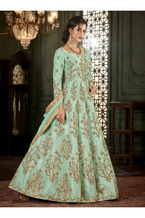 Sea Green Silk Long Indian wedding Anarkali Suit 32001