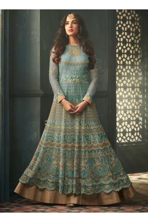 Sonal Chauhan Teal blue net wedding anarkali