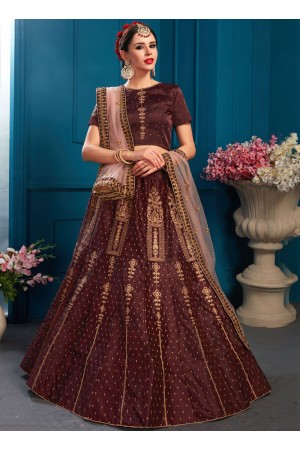 Brown satin silk Indian Wedding Lehenga choli 1703