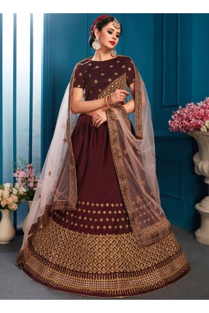 Brown satin silk Indian Wedding Lehenga choli 1704