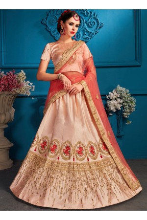 Peach satin silk Indian Wedding Lehenga choli 1710