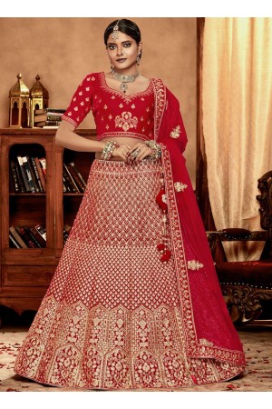 Red color Velvet Indian Bridal Lehenga choli 4427