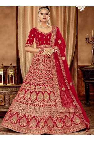 Red color Velvet Indian Bridal Lehenga choli 4428