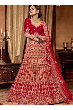 Red color Velvet Indian Bridal Lehenga choli 4429