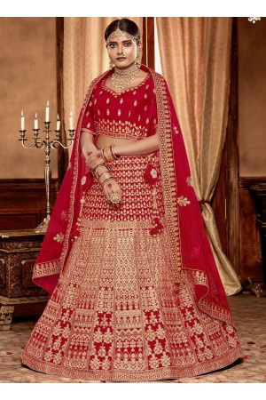 Red color Velvet Indian Bridal Lehenga choli 4431