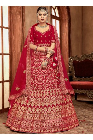 Red color Velvet Indian Bridal Lehenga choli 4433