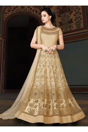 Cream color net wedding anarkali