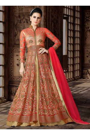 Peach net wedding lehenga kameez