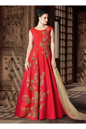 Red color silk wedding anarkali