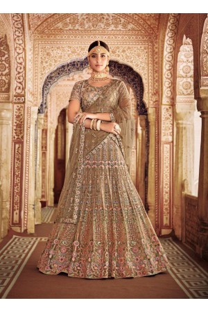 Beige color silk and net Indian wedding lehenga