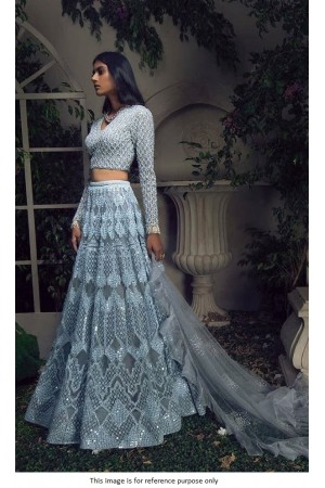 Bollywood model powder blue net embroidered wedding lehenga choli