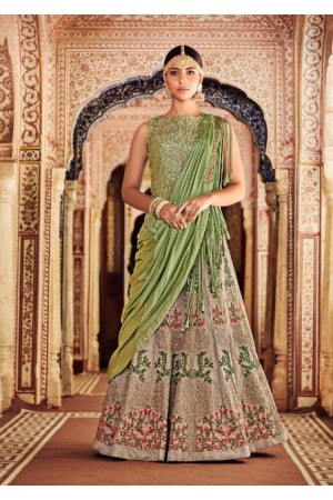 Green and beige Silk and net  Indian wedding lehenga