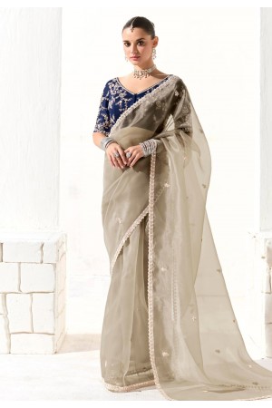 Beige organza saree with blouse 2212