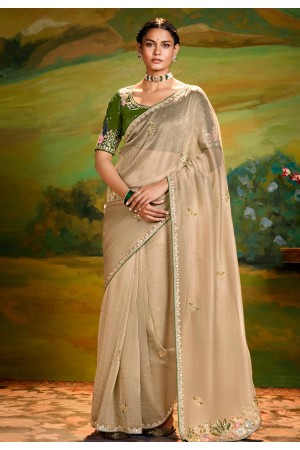 Beige organza saree with blouse 5395