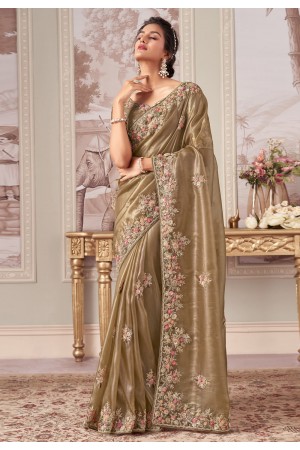 Beige silk saree with blouse 3022