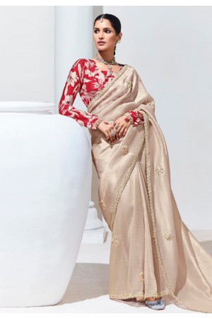 Beige tissue saree with blouse 2131