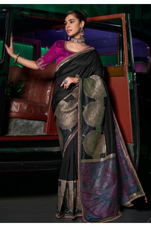 Black silk saree with blouse 7303
