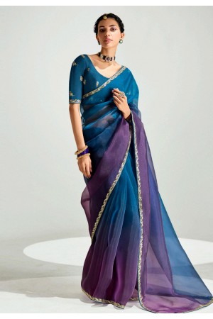 Blue organza half n half saree 2233