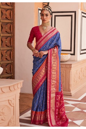 Blue silk saree with blouse 594
