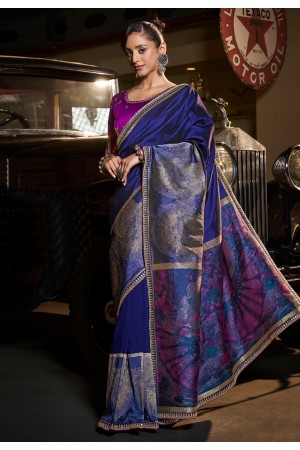 Blue silk saree with blouse 7305