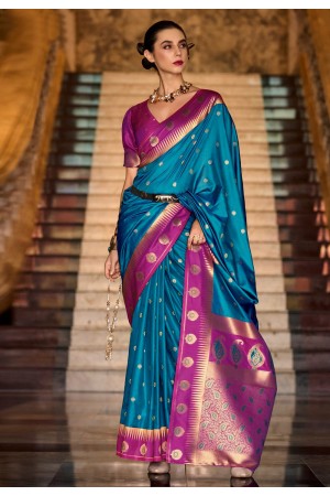 Blue silk saree with blouse 820008
