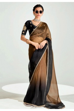 Brown organza saree with blouse 2236