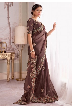 Brown silk saree with blouse 3022A