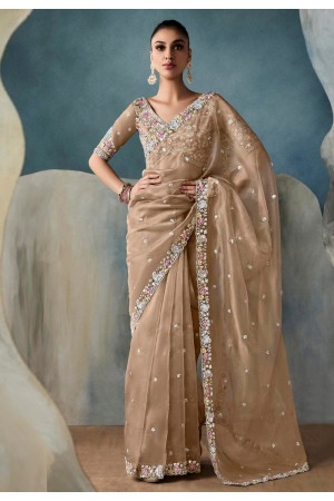 Brown tissue saree with blouse 5425