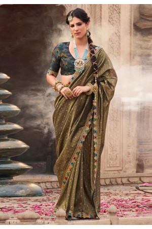Brown tissue saree with blouse 6401