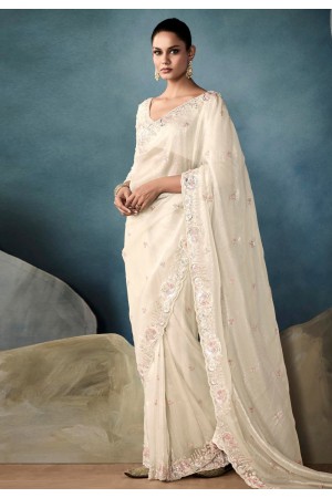 Cream tissue saree with blouse 5422