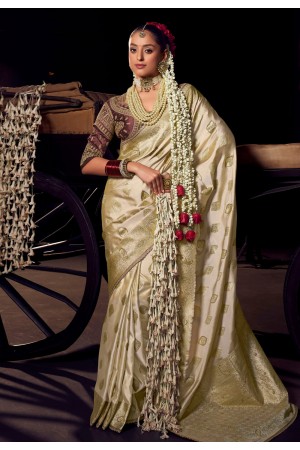 Cream viscose saree with blouse 6802